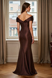 Mermaid Off The Shoulder Satin Brown Formal Dress