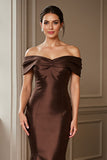Mermaid Off The Shoulder Satin Brown Formal Dress