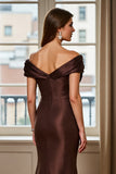 Mermaid Off The Shoulder Satin Brown Formal Dress