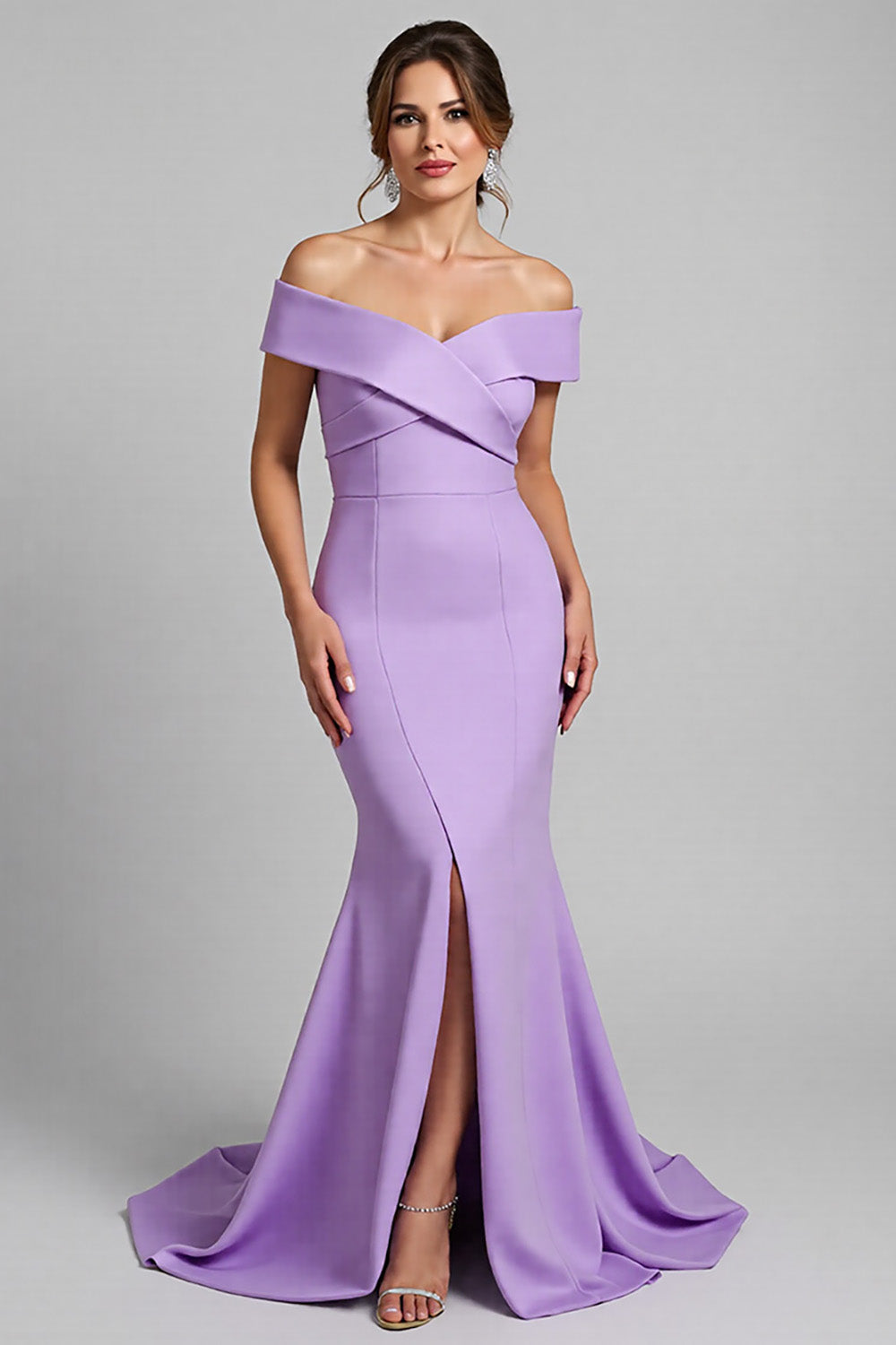 Mermaid Off The Shoulder Lilac Formal Dress with Slit