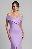 Mermaid Off The Shoulder Lilac Formal Dress with Slit