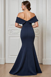 Off The Shoulder Mermaid Navy Appliqued Formal Dress