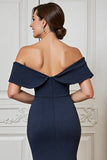 Off The Shoulder Mermaid Navy Appliqued Formal Dress