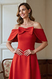 Red Off The Shoulder A Line Formal Dress with Bow