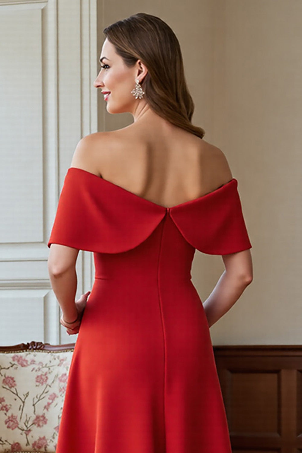 Red Off The Shoulder A Line Formal Dress with Bow