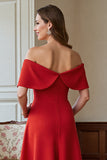 Red Off The Shoulder A Line Formal Dress with Bow