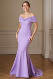 Lilac Off The Shoulder Mermaid Ruched Formal Dress