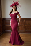 Off The Shoulder Mermaid Burgundy Long Mother of the Bride Dress