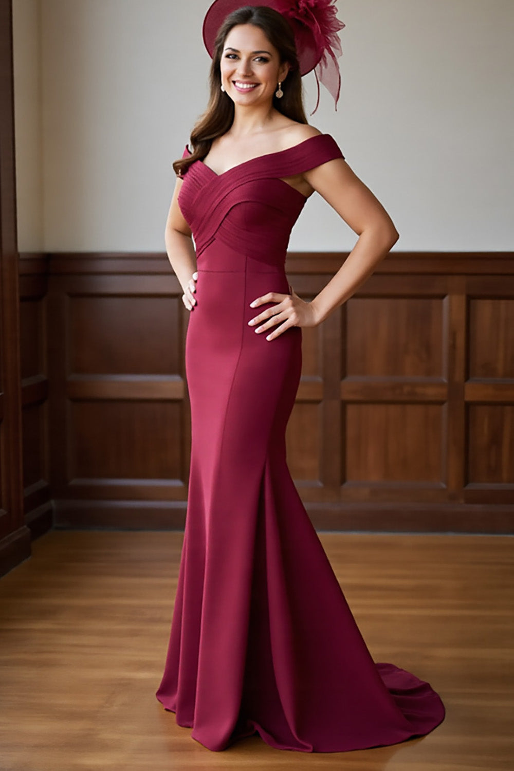 Off The Shoulder Mermaid Burgundy Long Mother of the Bride Dress