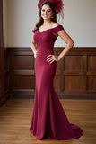 Off The Shoulder Mermaid Burgundy Long Mother of the Bride Dress