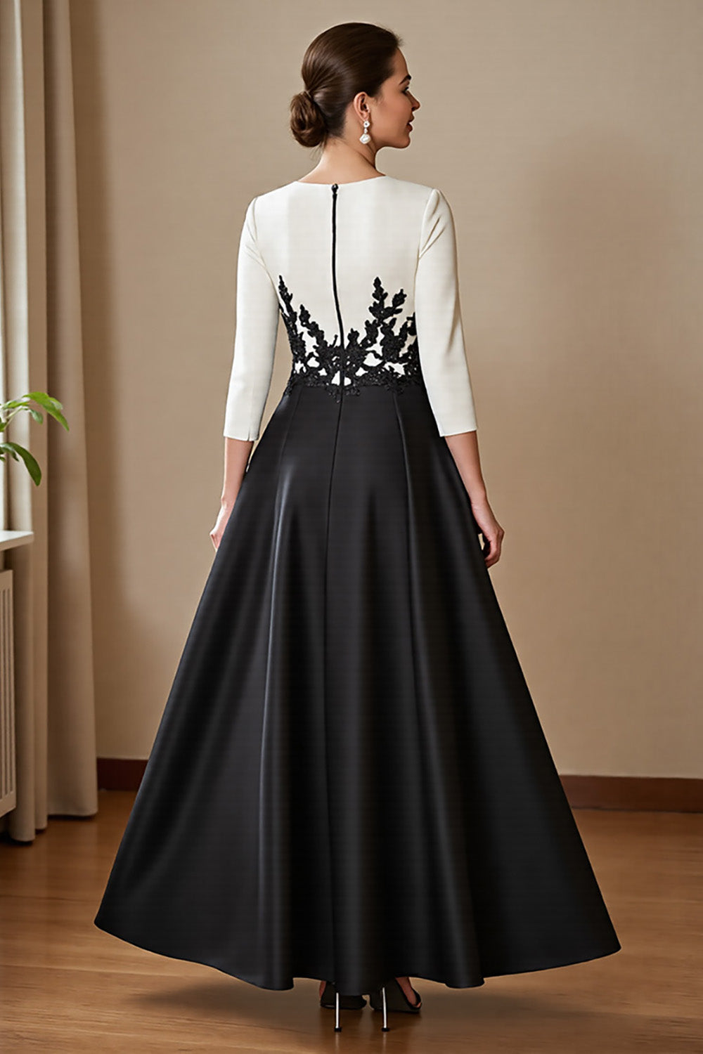 A Line Black Appliqued High-Low Mother Of The Bride Dress