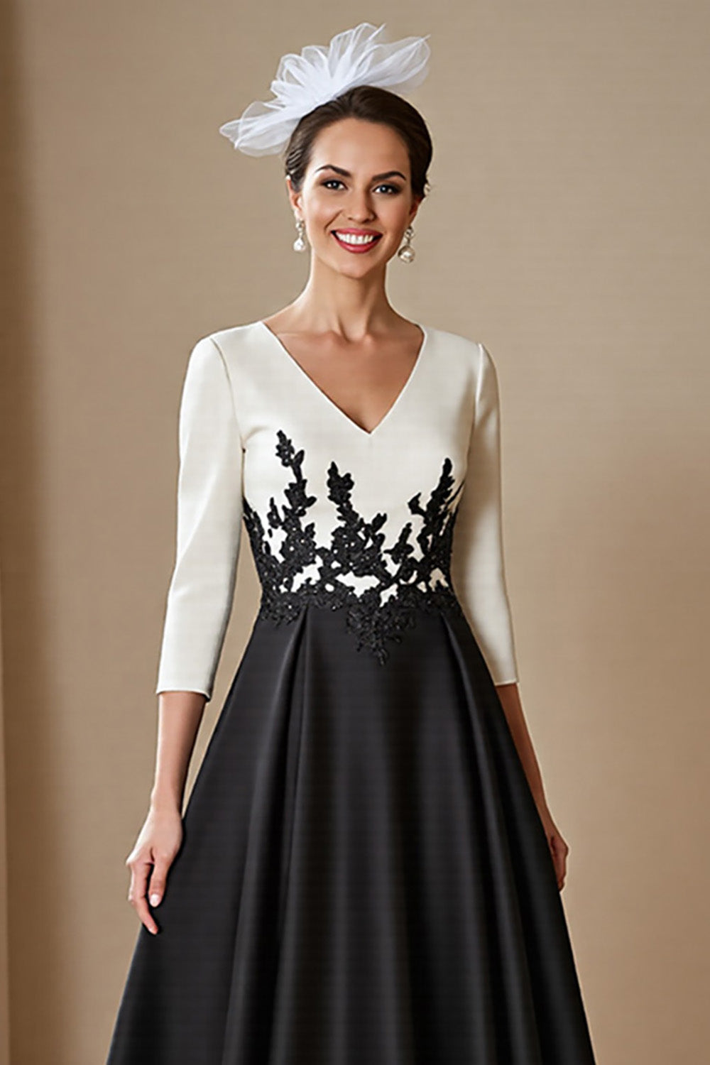 A Line Black Appliqued High-Low Mother Of The Bride Dress