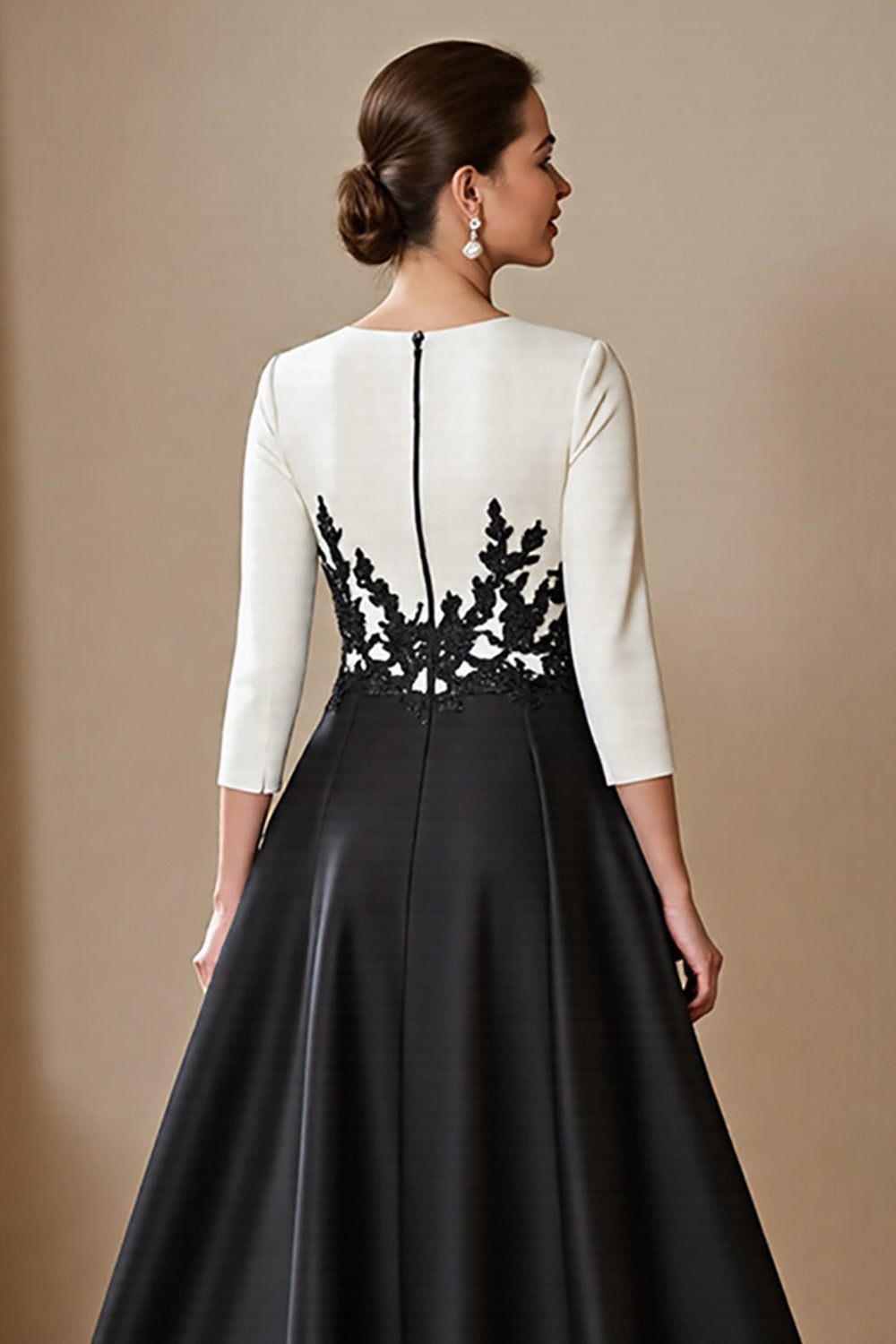 A Line Black Appliqued High-Low Mother Of The Bride Dress