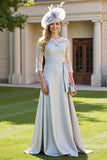 Silver Appliqued A Line Illusion Neck Mother Of The Bride Dress