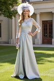 Silver Appliqued A Line Illusion Neck Mother Of The Bride Dress