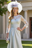 Silver Appliqued A Line Illusion Neck Mother Of The Bride Dress