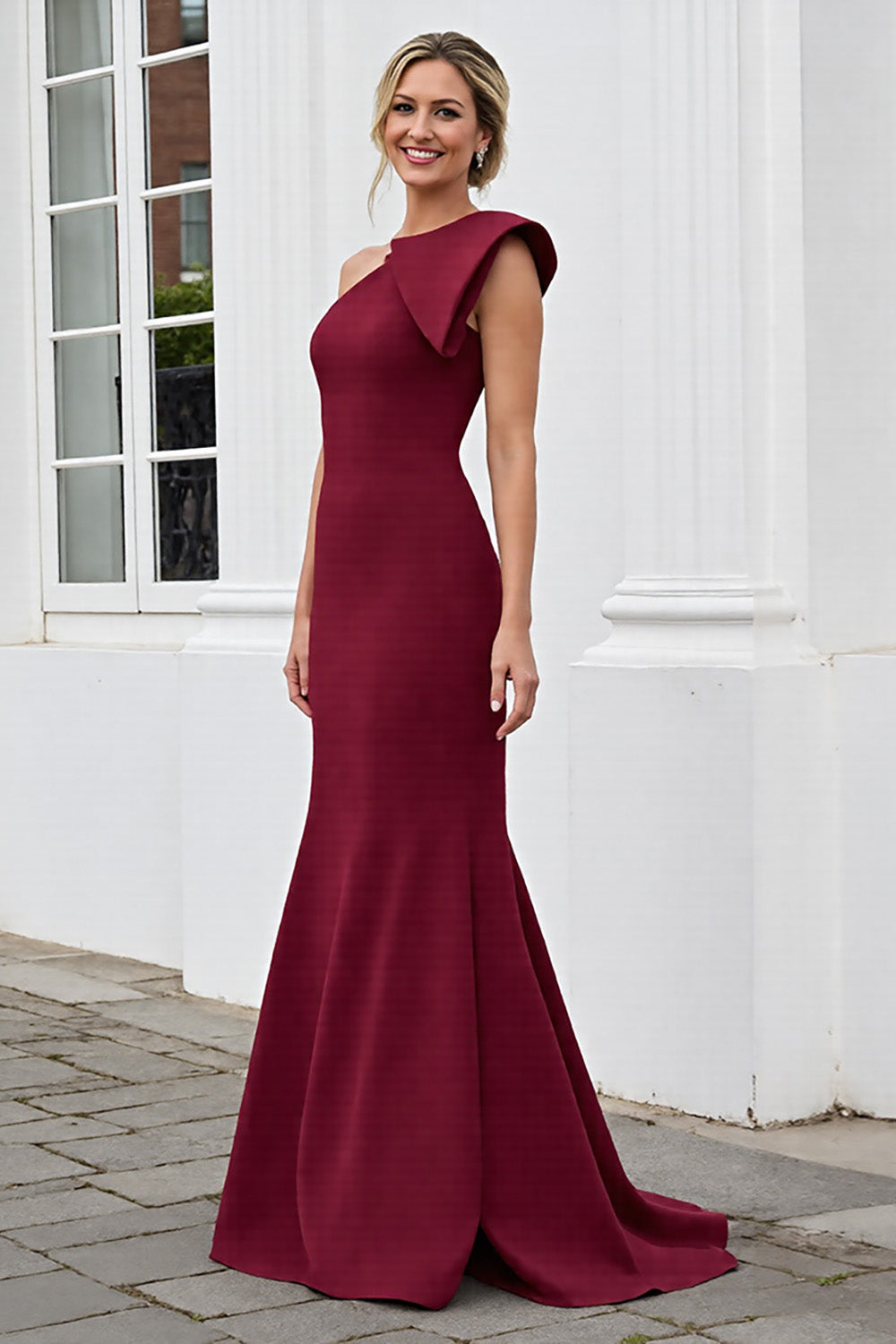 Mermaid Burgundy One Shoulder Long Formal Dress