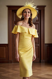 Off The Shoulder Daffodil Ruffled Ruched Mother of the Bride Dress