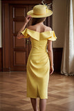 Off The Shoulder Daffodil Ruffled Ruched Mother of the Bride Dress