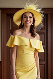 Off The Shoulder Daffodil Ruffled Ruched Mother of the Bride Dress