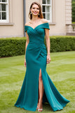 Off The Shoulder Peacock Green Mermaid Formal Dress with Slit