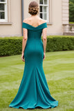 Off The Shoulder Peacock Green Mermaid Formal Dress with Slit
