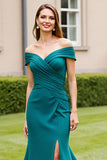 Off The Shoulder Peacock Green Mermaid Formal Dress with Slit