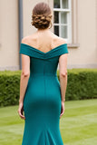 Off The Shoulder Peacock Green Mermaid Formal Dress with Slit