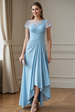Sky Blue A Line Chiffon Appliqued Mother of the Bride Dress