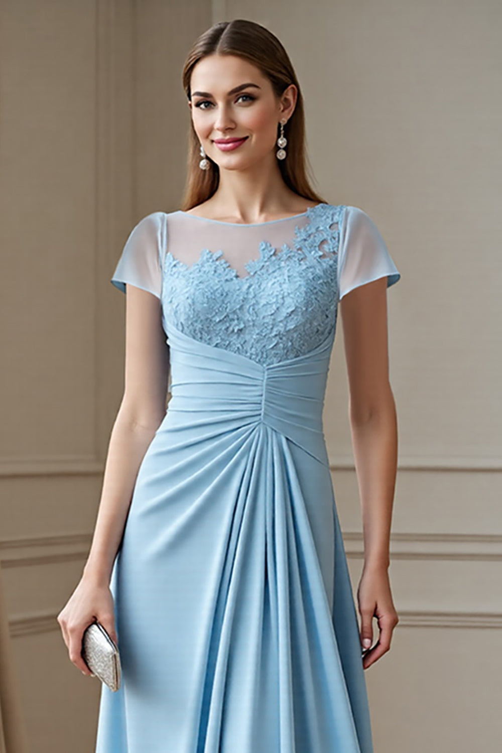Sky Blue A Line Chiffon Appliqued Mother of the Bride Dress