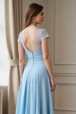 Sky Blue A Line Chiffon Appliqued Mother of the Bride Dress