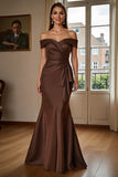 Mermaid Off The Shoulder Brown Formal Dress