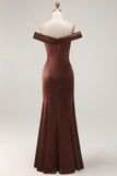 Mermaid Off The Shoulder Brown Formal Dress