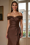 Mermaid Off The Shoulder Brown Formal Dress