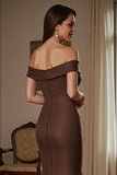 Mermaid Off The Shoulder Brown Formal Dress