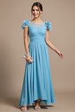 Sky Blue Appliqued A Line Mother of the Bride Dress with 3D Flowers