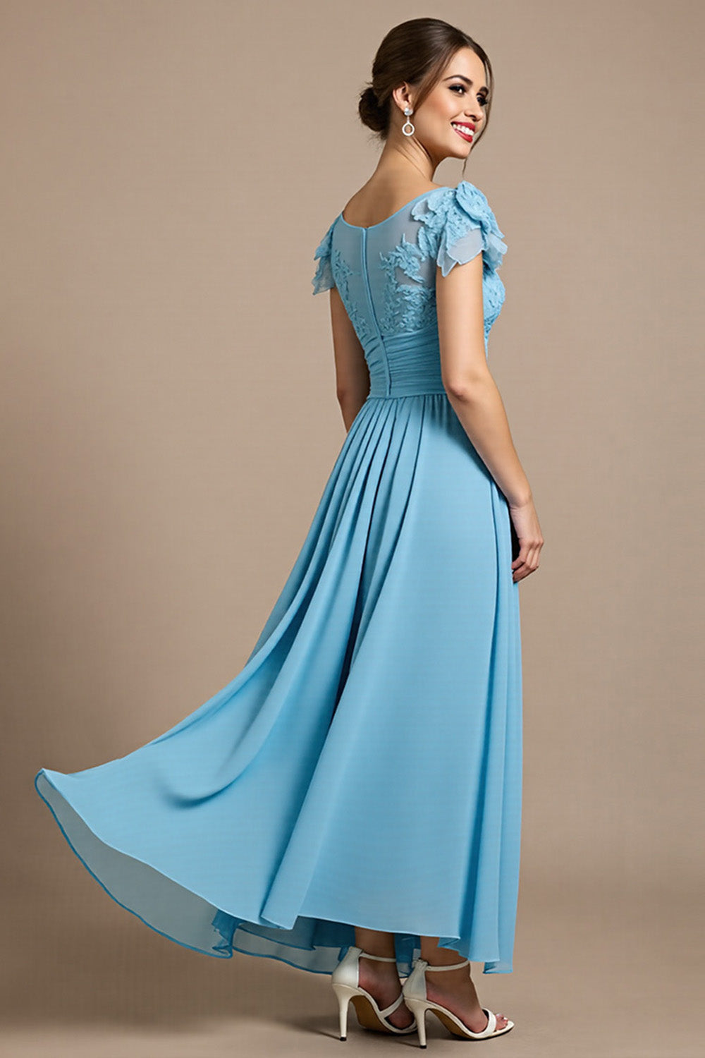 Sky Blue Appliqued A Line Mother of the Bride Dress with 3D Flowers