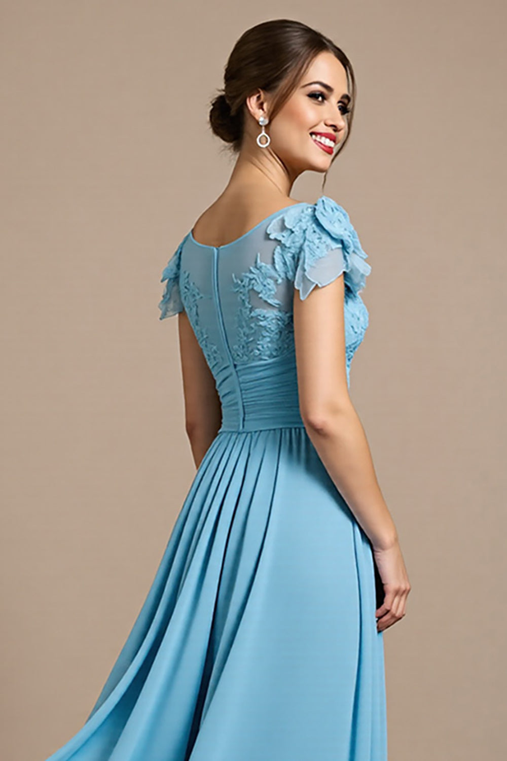 Sky Blue Appliqued A Line Mother of the Bride Dress with 3D Flowers