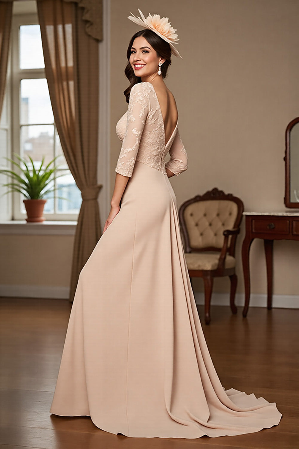Apricot A Line Appliqued Mother Of The Bride Dress
