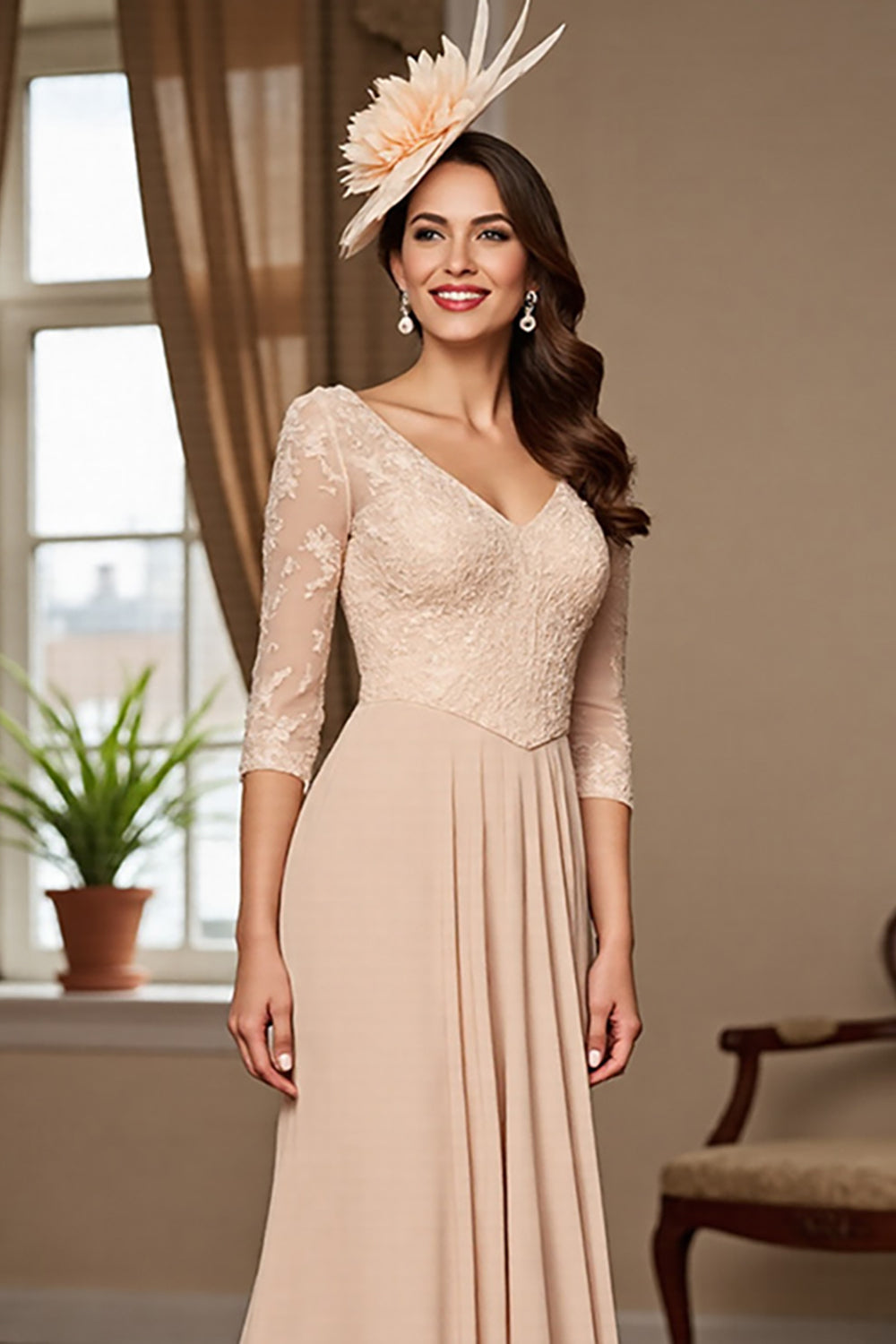 Apricot A Line Appliqued Mother Of The Bride Dress