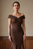 Off The Shoulder Satin Mermaid Brown Mother of the Bride Dress