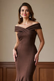 Off The Shoulder Satin Mermaid Brown Mother of the Bride Dress