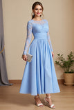 Sky Blue A Line Appliqued Mother Of The Bride Dress