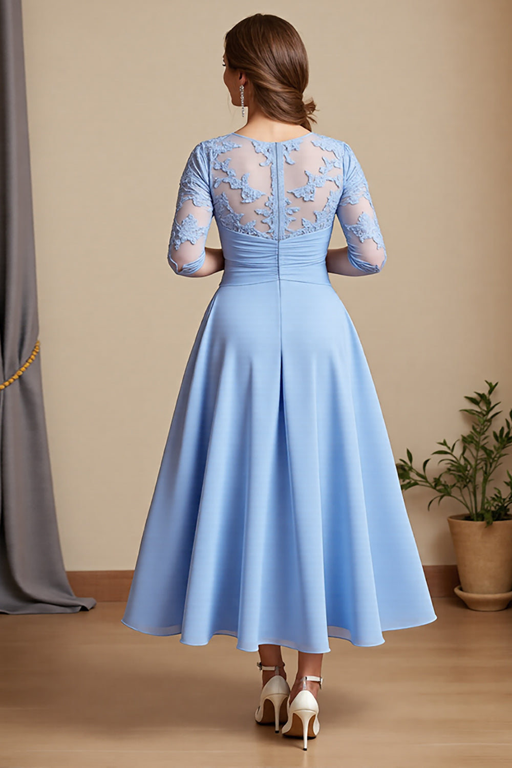 Sky Blue A Line Appliqued Mother Of The Bride Dress