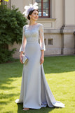 A Line Silver Appliqued Mother Of The Bride Dress