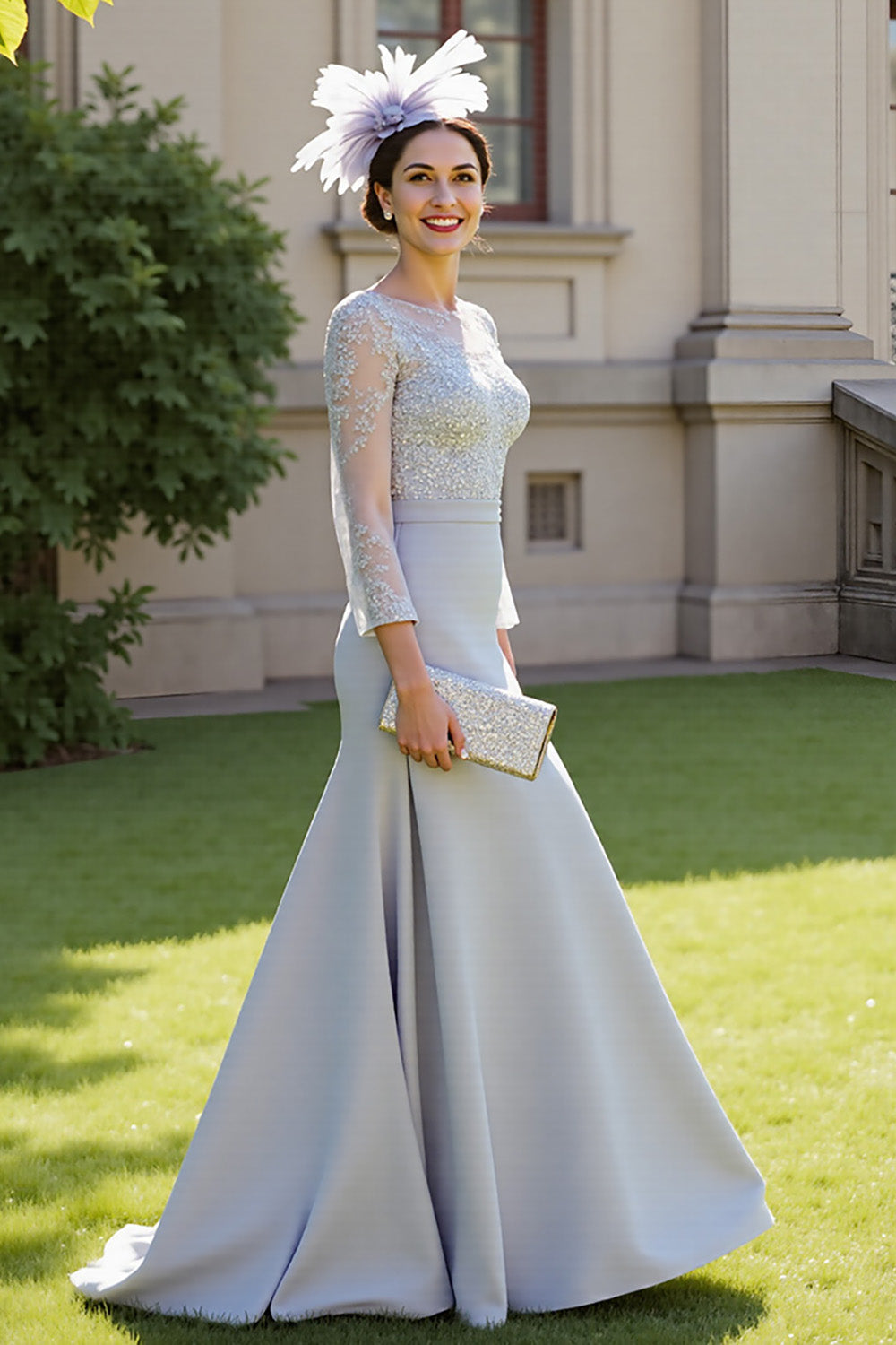 A Line Silver Appliqued Mother Of The Bride Dress