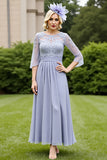 Chiffon A Line Grey Blue Appliqued Mother Of The Bride Dress
