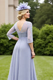 Chiffon A Line Grey Blue Appliqued Mother Of The Bride Dress