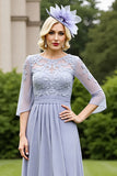 Chiffon A Line Grey Blue Appliqued Mother Of The Bride Dress
