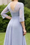 Chiffon A Line Grey Blue Appliqued Mother Of The Bride Dress